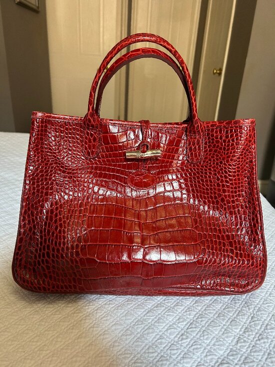 Longchamp Handbags - NWOT Longchamp Le Roseau Red Croc Embossed Medium Bag